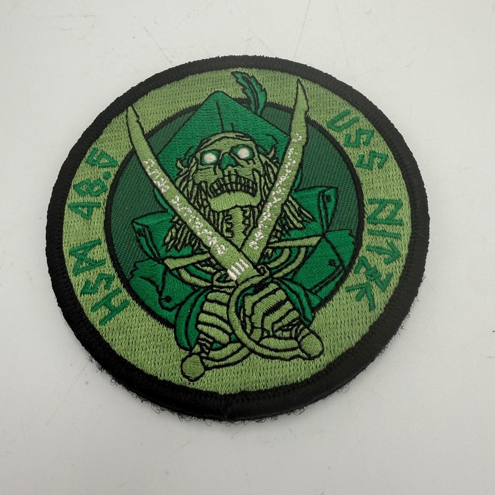 USS Nitze DDG 94 HSA 46.5 Military Patch Green Skeleton Pirate Hook Backing